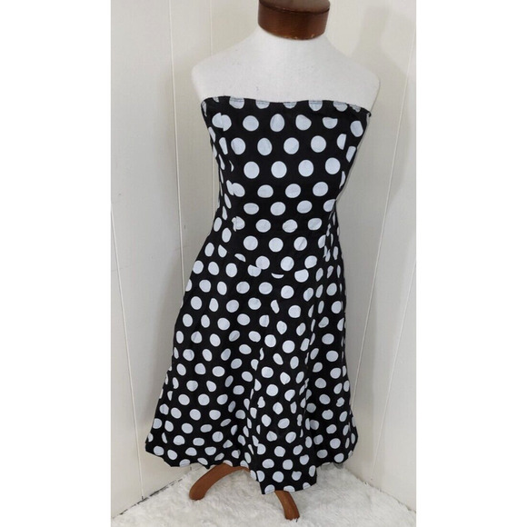 Ruby Rox Sz 11 Black White Large Polka Dot Strapless Y2K Vintage Zip Back Dress - Picture 1 of 11